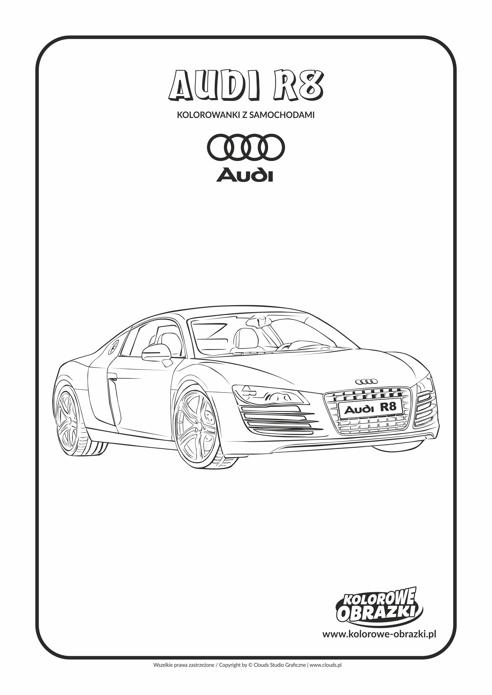 Kolorowanki dla dzieci - Pojazdy / Audi R8. Kolorowanka z Audi R8