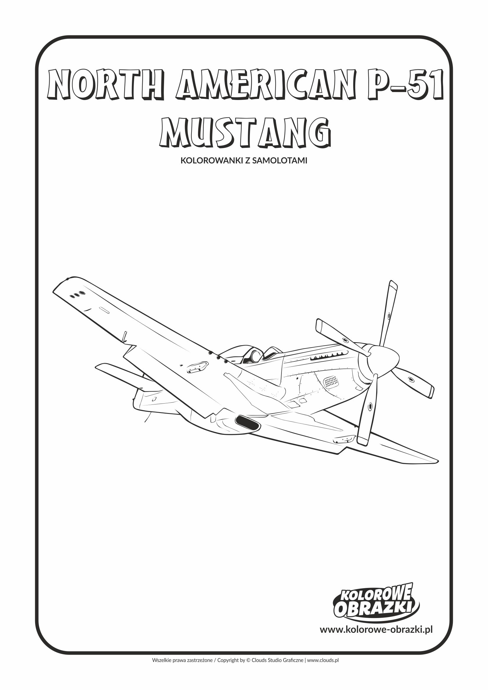 Kolorowanki dla dzieci - Pojazdy / North American P-51 Mustang. Kolorowanka z North American P-51 Mustang