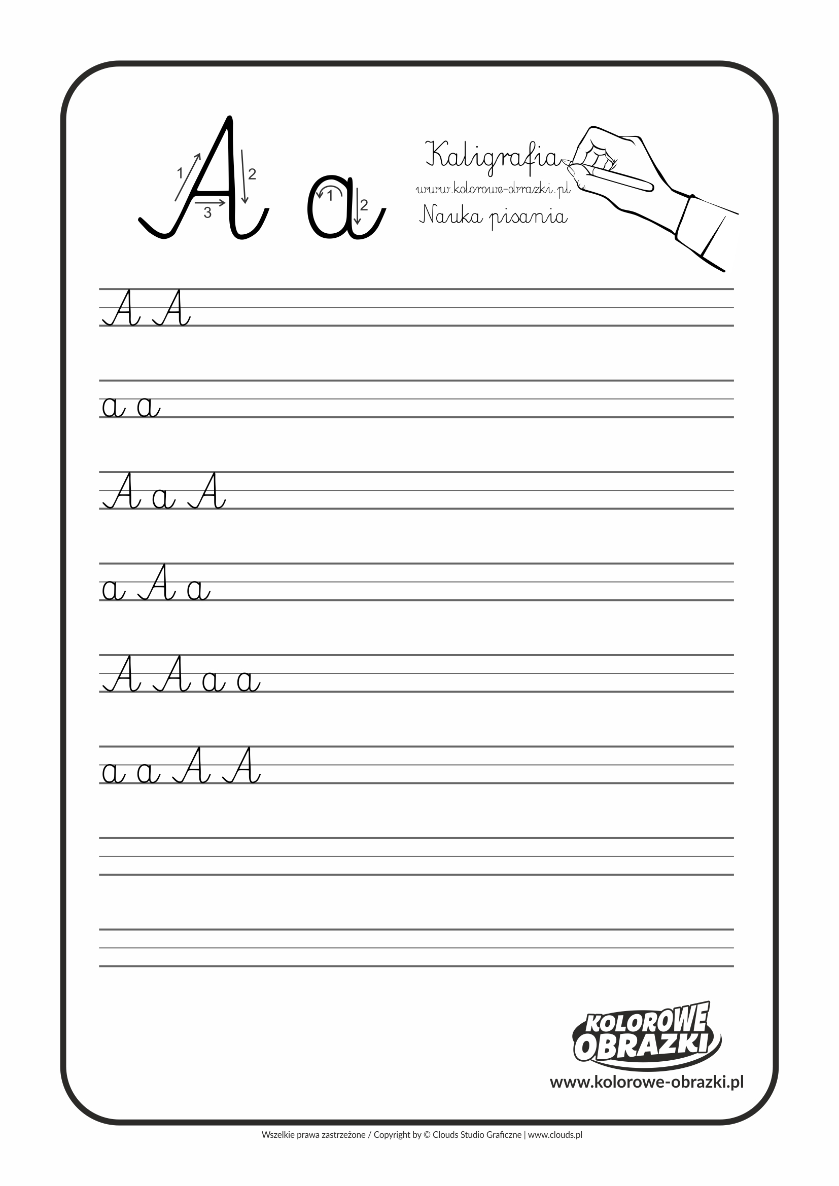 Kaligrafia dla dzieci - Ćwiczenia kaligraficzne / Litera A. Nauka pisania litery A