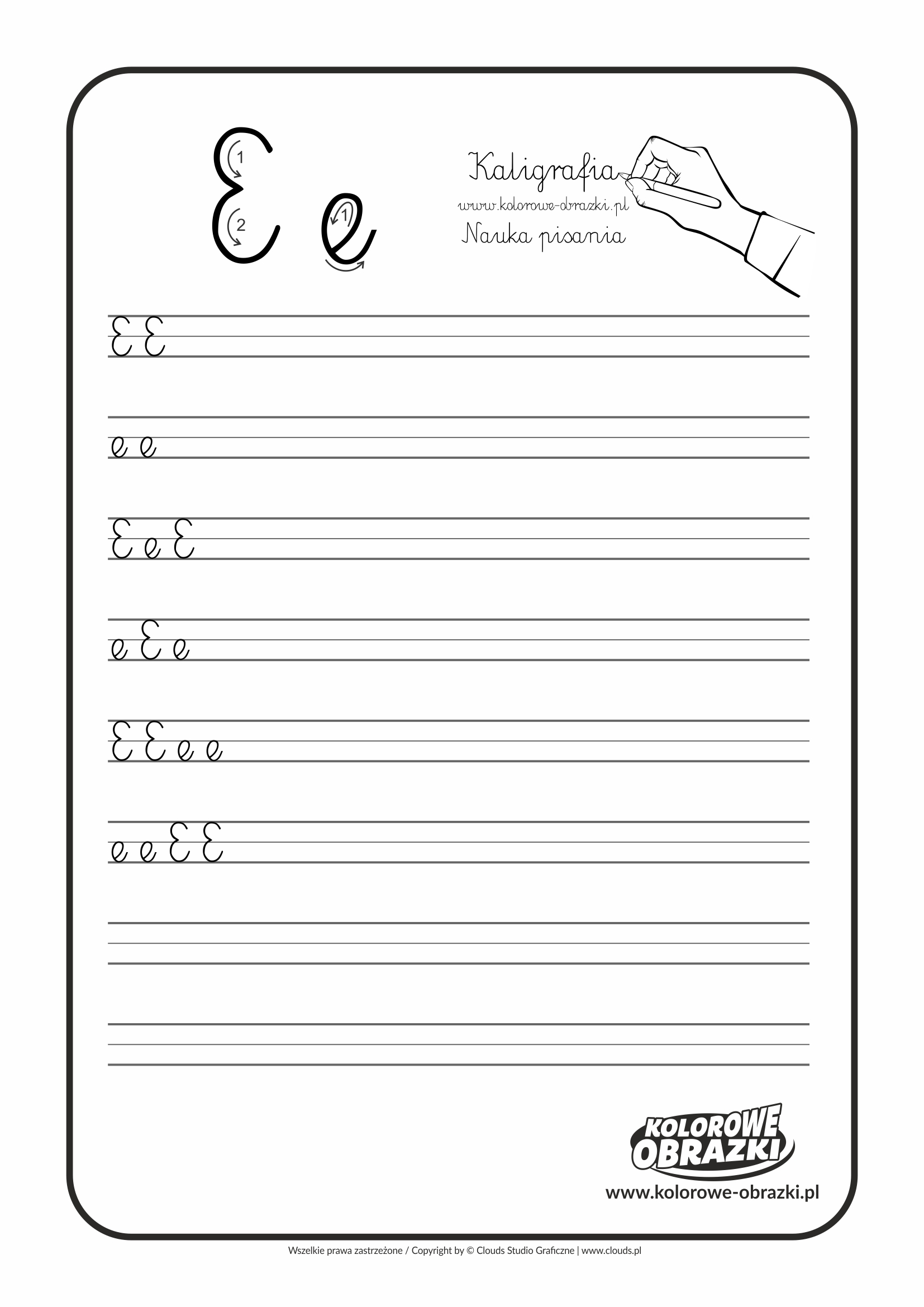 Kaligrafia dla dzieci - Ćwiczenia kaligraficzne / Litera E. Nauka pisania litery E