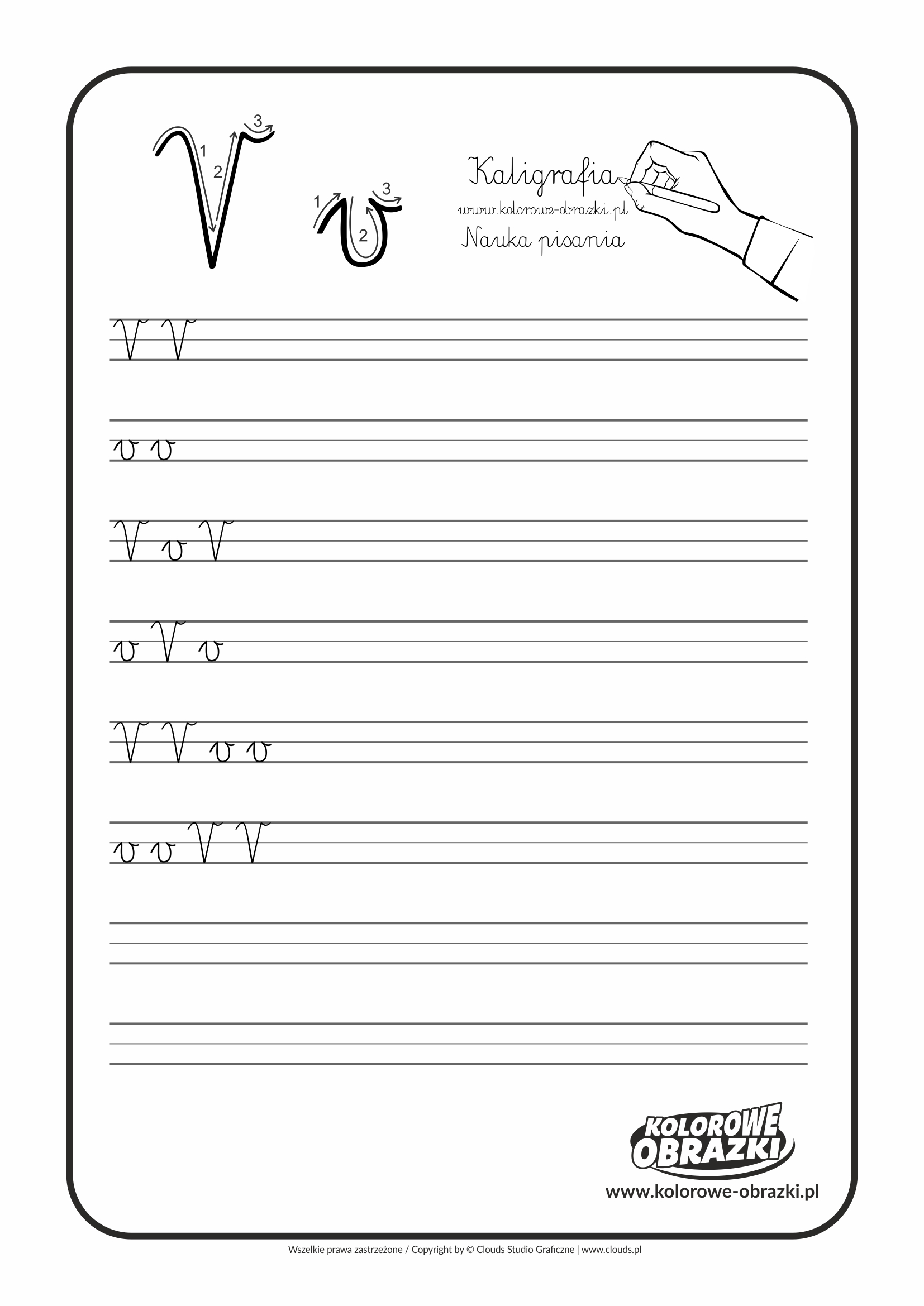 Kaligrafia dla dzieci - Ćwiczenia kaligraficzne / Litera V. Nauka pisania litery V