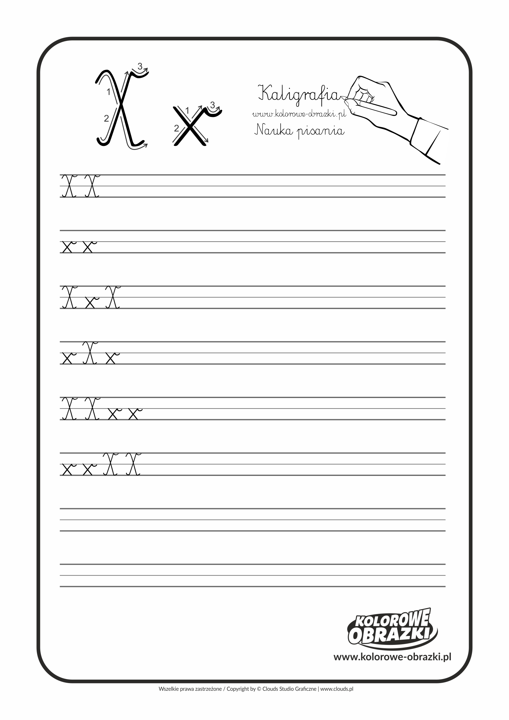 Kaligrafia dla dzieci - Ćwiczenia kaligraficzne / Litera X. Nauka pisania litery X