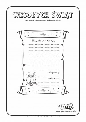 Kolorowanki dla dzieci - Święta / Boże Narodzenie - List do Świętego Mikołaja. Kolorowanka z Bożym Narodzeniem