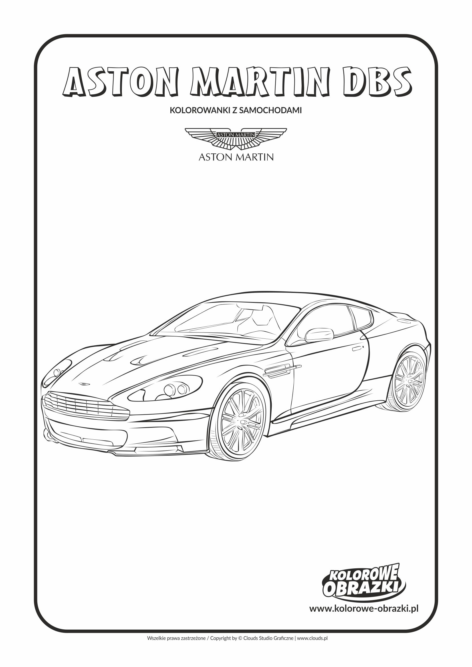 Kolorowanki dla dzieci - Pojazdy / Aston Martin DBS. Kolorowanka z Astonem Martinem DBS