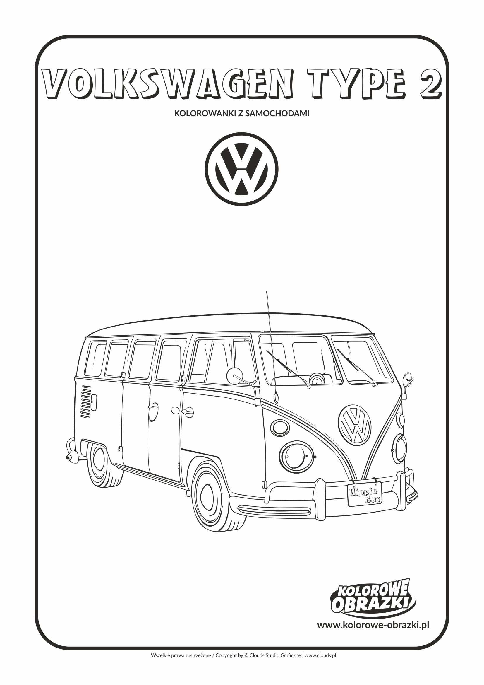 Kolorowanki dla dzieci - Pojazdy / Volkswagen Type 2. Kolorowanka z Volkswagenem Type 2