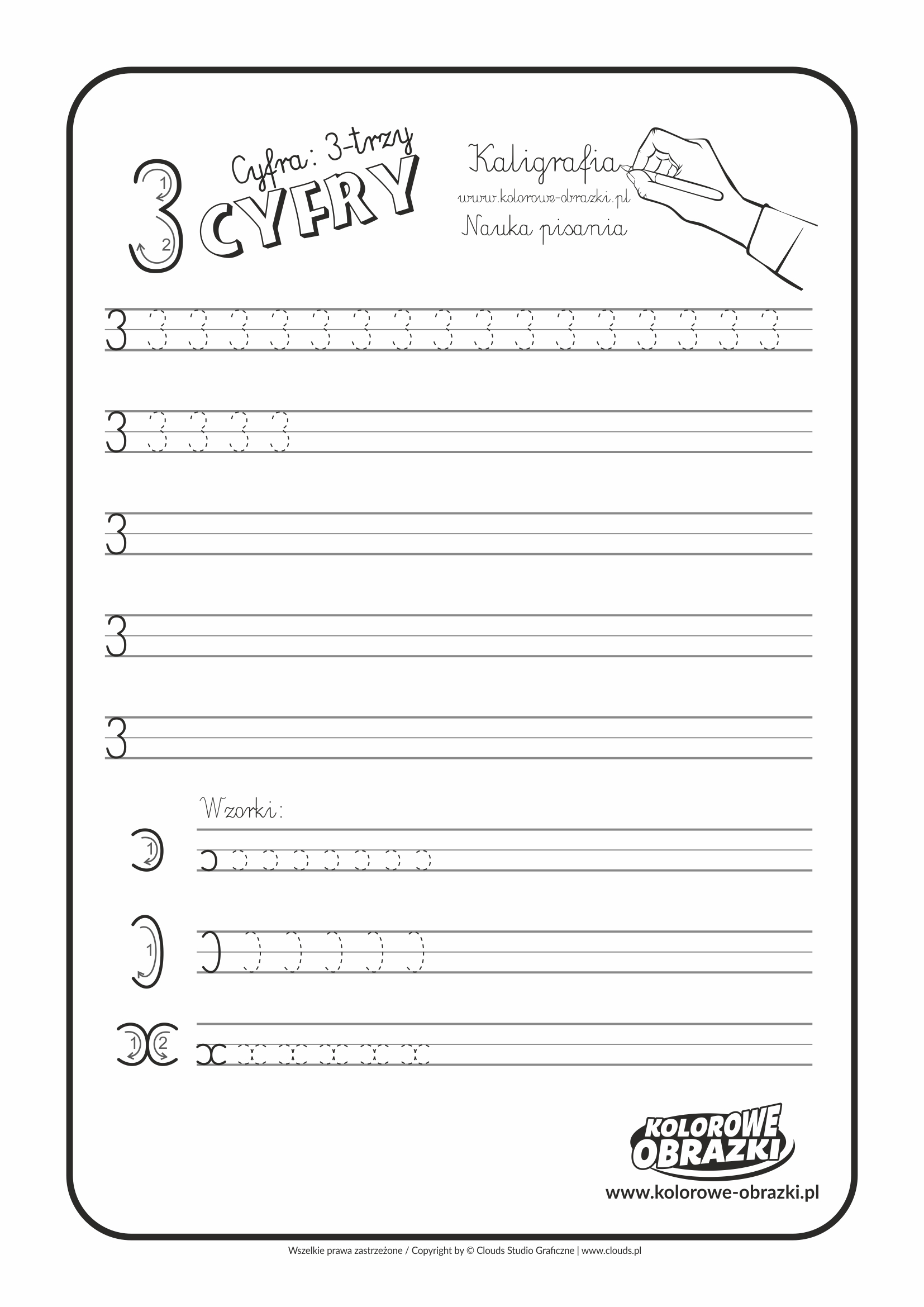 Kaligrafia dla dzieci - Ćwiczenia kaligraficzne / Cyfra 3. Nauka pisania cyfry 3