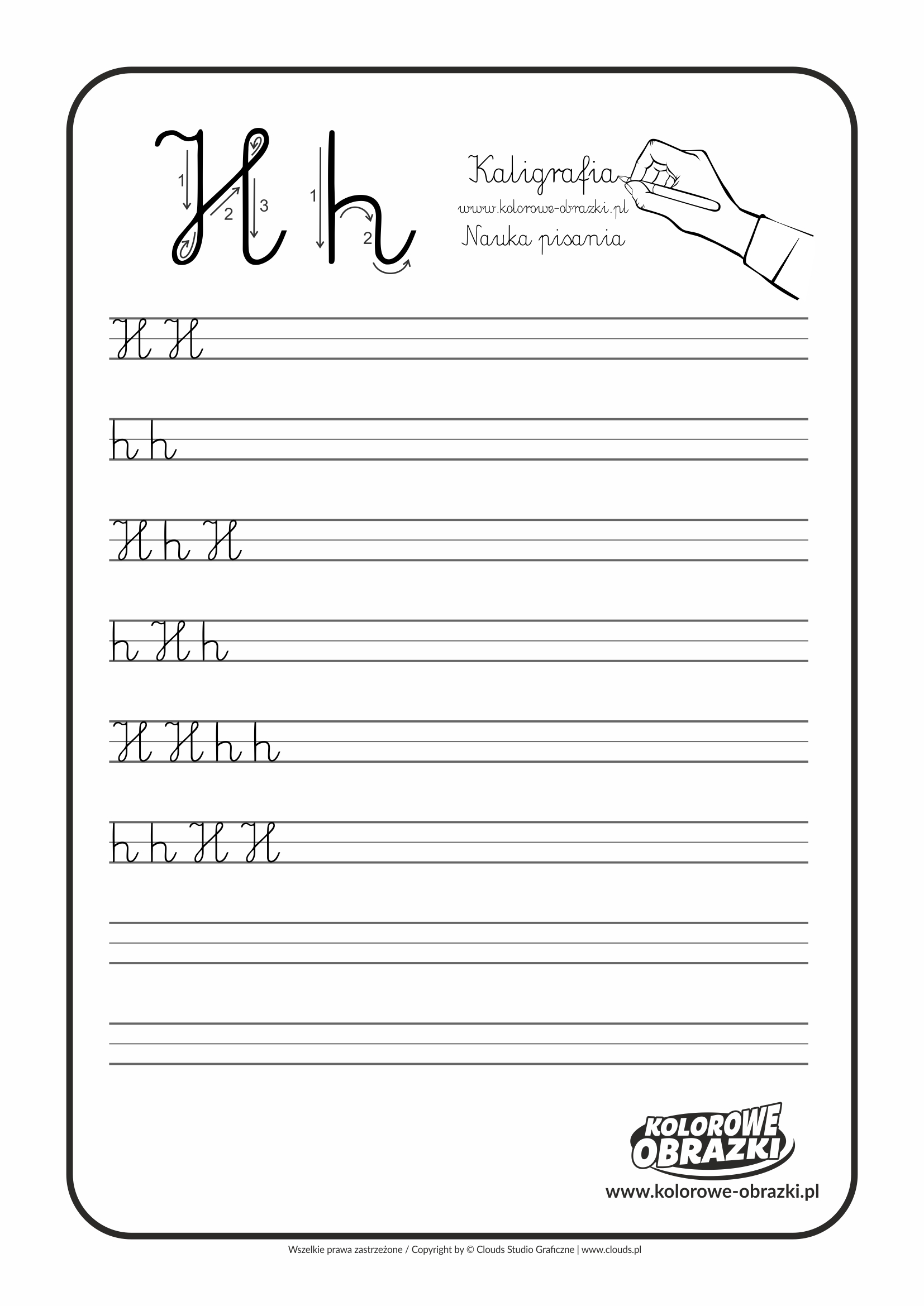 Kaligrafia dla dzieci - Ćwiczenia kaligraficzne / Litera H. Nauka pisania litery H