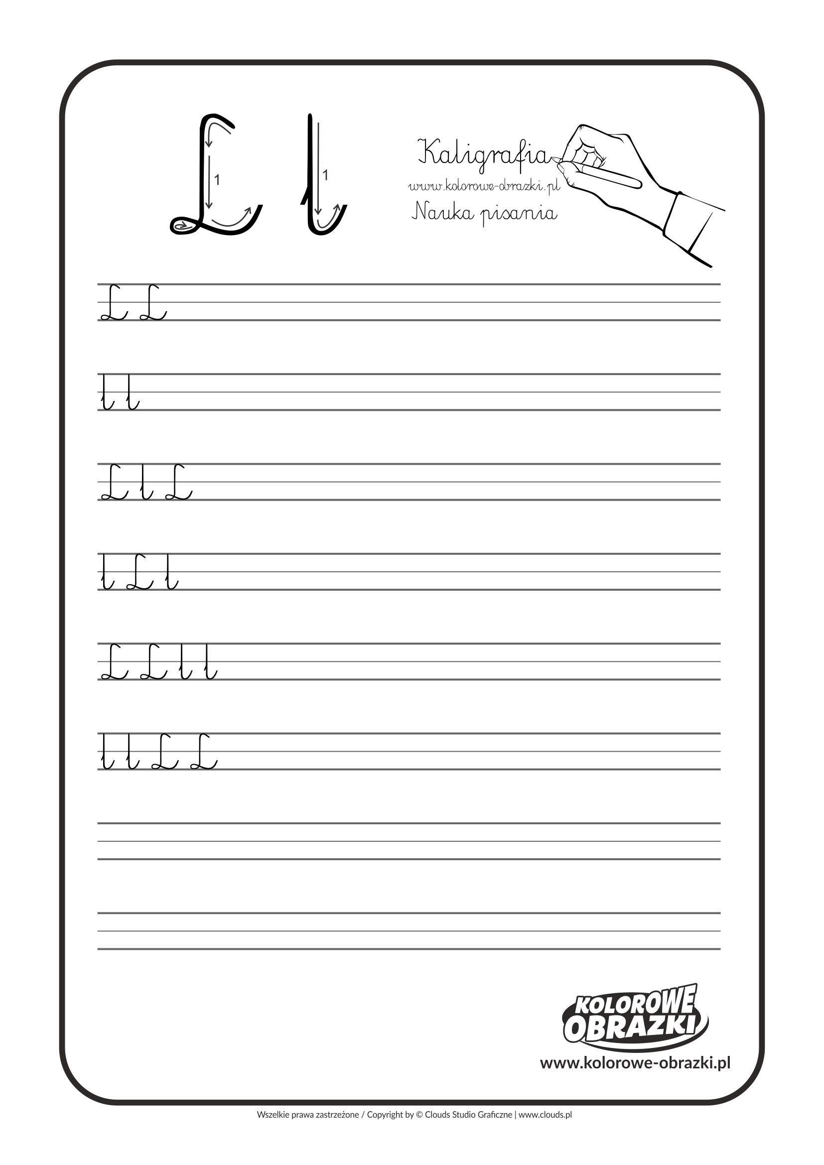 Kaligrafia dla dzieci - Ćwiczenia kaligraficzne / Litera L. Nauka pisania litery L